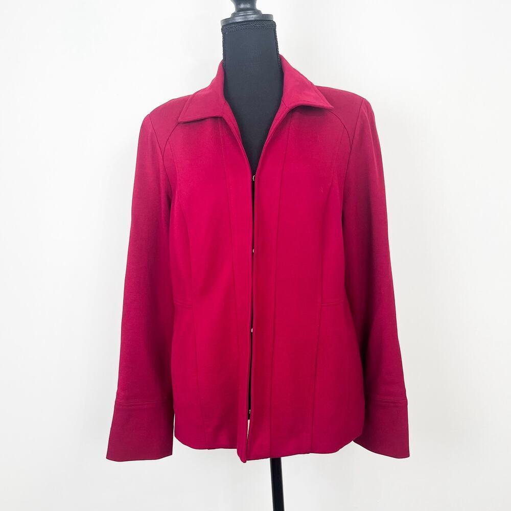 Chico’s Ponte Classic Blazer Jacket Mulberry Red Sz 1 US 8/10 Business‎ Career